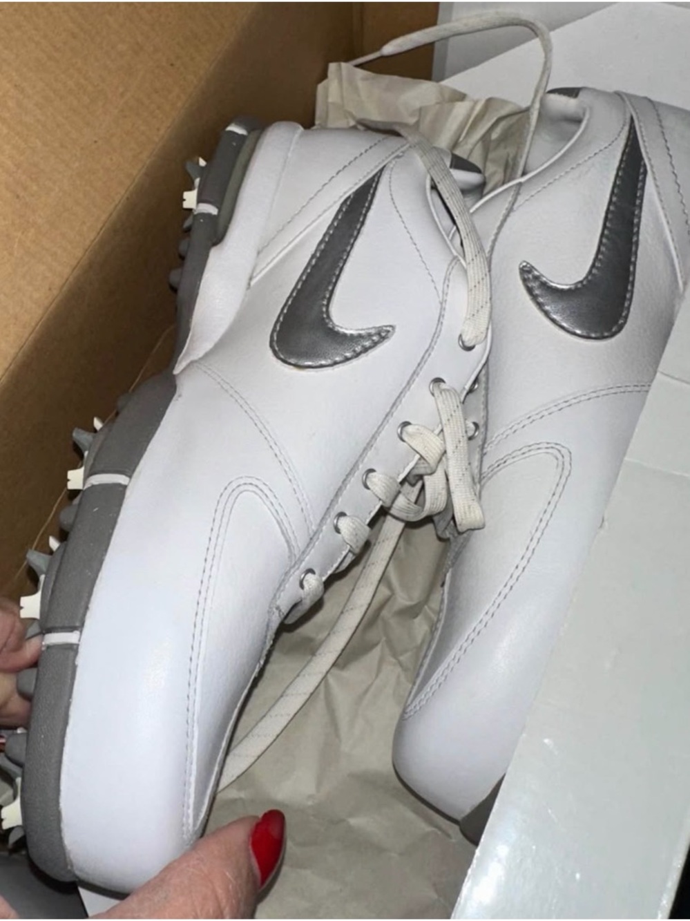 Nike women’s White Nike Athletic Golf Shoes with Silver Swoosh